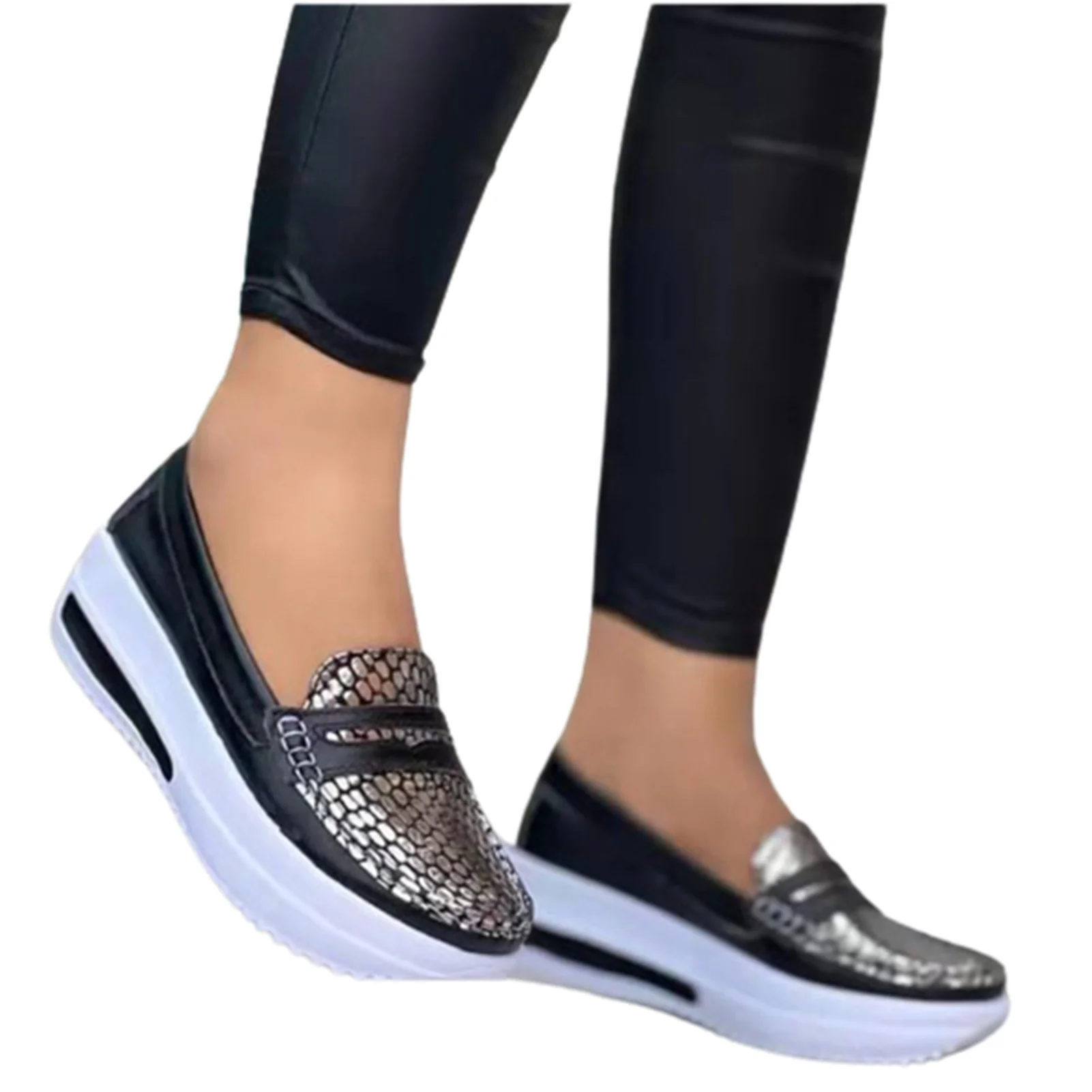 

Woman Platform Sneakers Round Toe Slip-on Shoes PU Made For Daily Casual