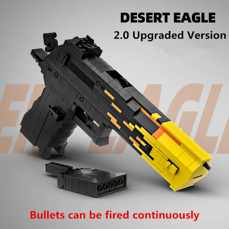 

Military WW2 Desert Eagle Gun Building Blocks Pistol Rubber Bullets Can Be Fired Continuously Army Military Toys For Boys Gifts