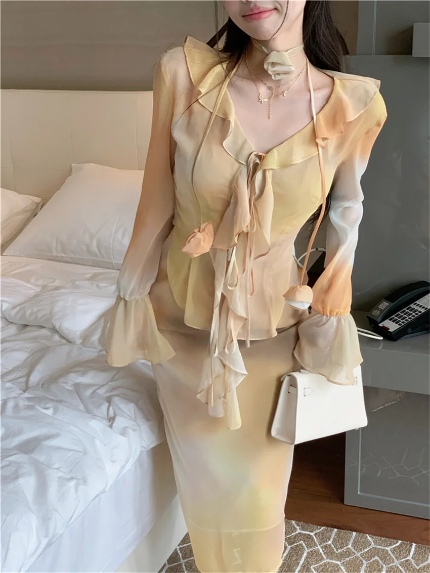 Женские шикарные пикантные костюмы PLAMTEE S-M с оборками Осенние мягкие