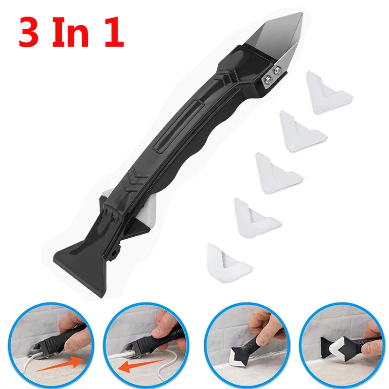 

3 in1Floor Mould Removal Hand Tools Set Accessories Silicone Remover Sealant Smooth Scraper Caulk Finisher Grout Kit Tools