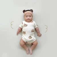 2022 spring new baby cartoon bear print bodysuit infant cotton jumpsuit comfortable newborn long sleeve clothes