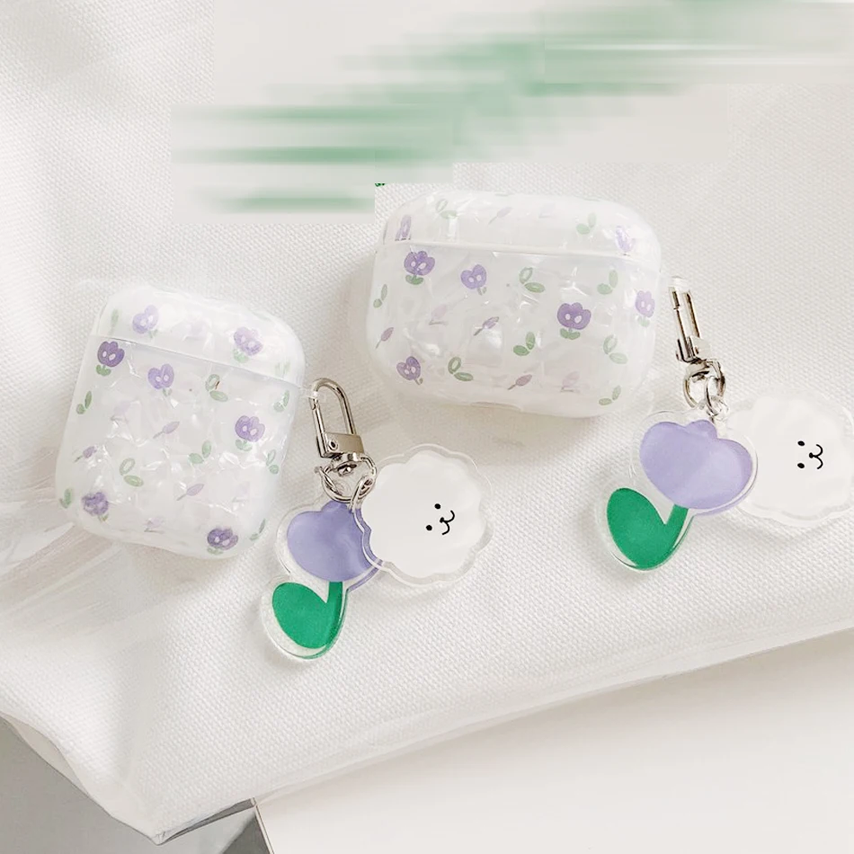 

For AirPods Pro /airpod 3/AirPods 2 Case Cute Korean Bear Flower Tulip Pendant Headphone Case Air Pods 3 Silicone Earphone Cover