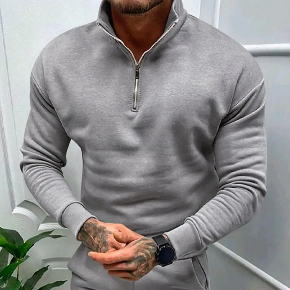 

Men Winter Top Stylish Men's Winter Pullover Warm Stand Collar Slim Fit Soft Elastic Cuffs for Comfort Zip Half-open Neckline