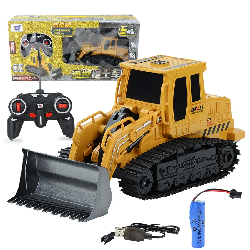 

1:24 6CH Electric Remote Control Alloy Bulldozer Wireless RC Charging Crawler Shovel Shovel Toy Adult Children's Toys Gift