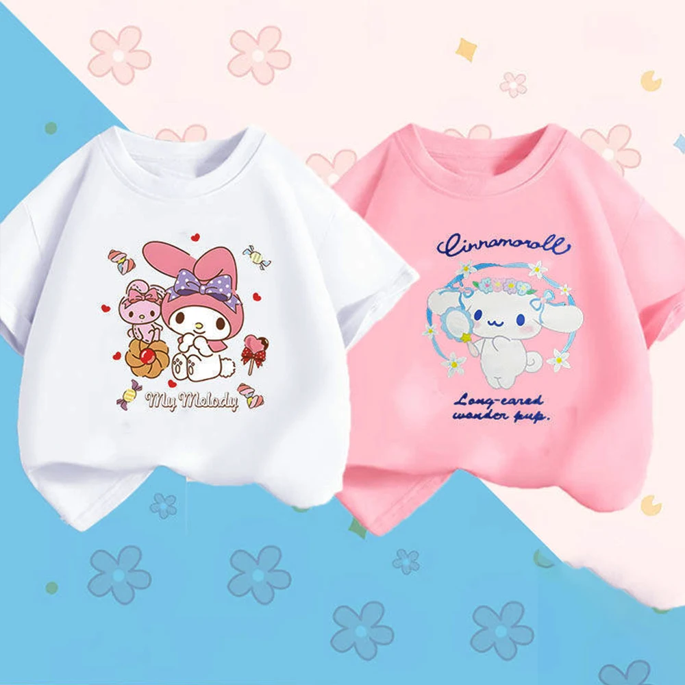 

2Pcs Kids T-Shirt Sanrioes Anime Kuromi Cinnamoroll Melody Summer Kawaii Girls Short Sleeve Boystops Casual Children Clothes