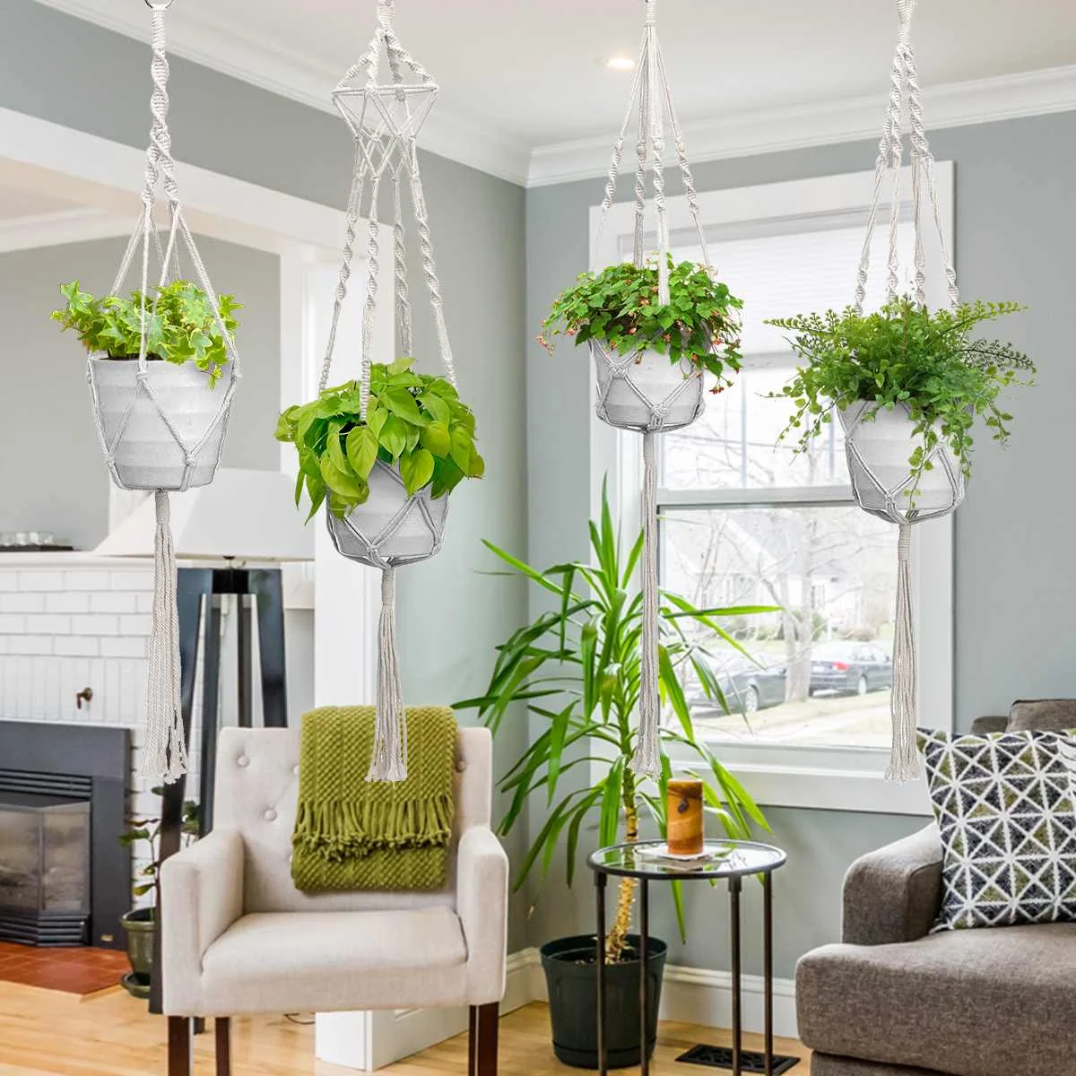 

4PCS/Set Handmade Plant Hanger Baskets Flower Pots Holder Balcony Hanging Decoration Knotted Lifting Rope Home Garden Supplies