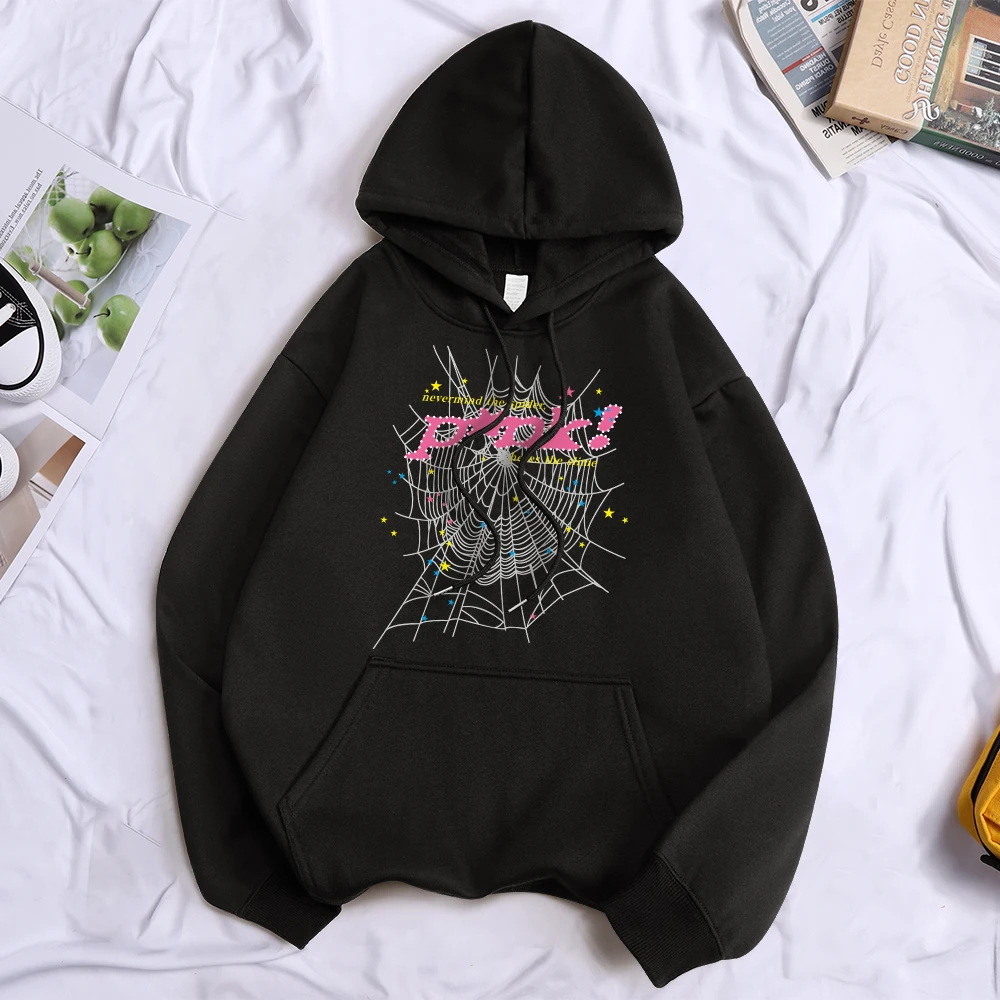 

PINK Spider Web Hot Sale Street Hoodie Women Personality Casual Sweatshirt 2023 Spring Clothing Cotton Brand Fleece Hoody Female