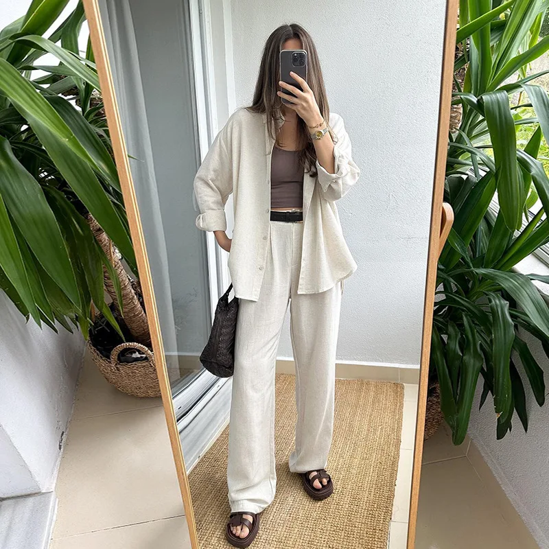 

Casual Suits, Foreign Trade Women's Clothing, Autumn 2023, New High-end Polo Collar, Long Sleeved Shirt, High Waisted Suit Pants