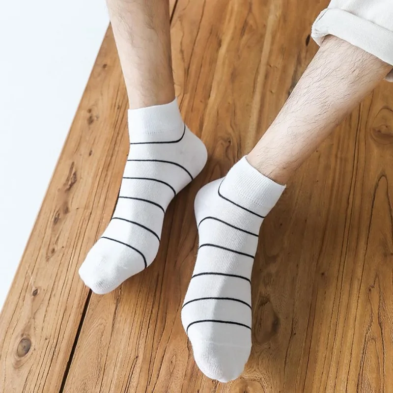 5 Pairs Cotton Men Socks Breathable Casual Autumn Fashion Street Striped Sports Ankle Socks Basketball Comfortable Boat Socks