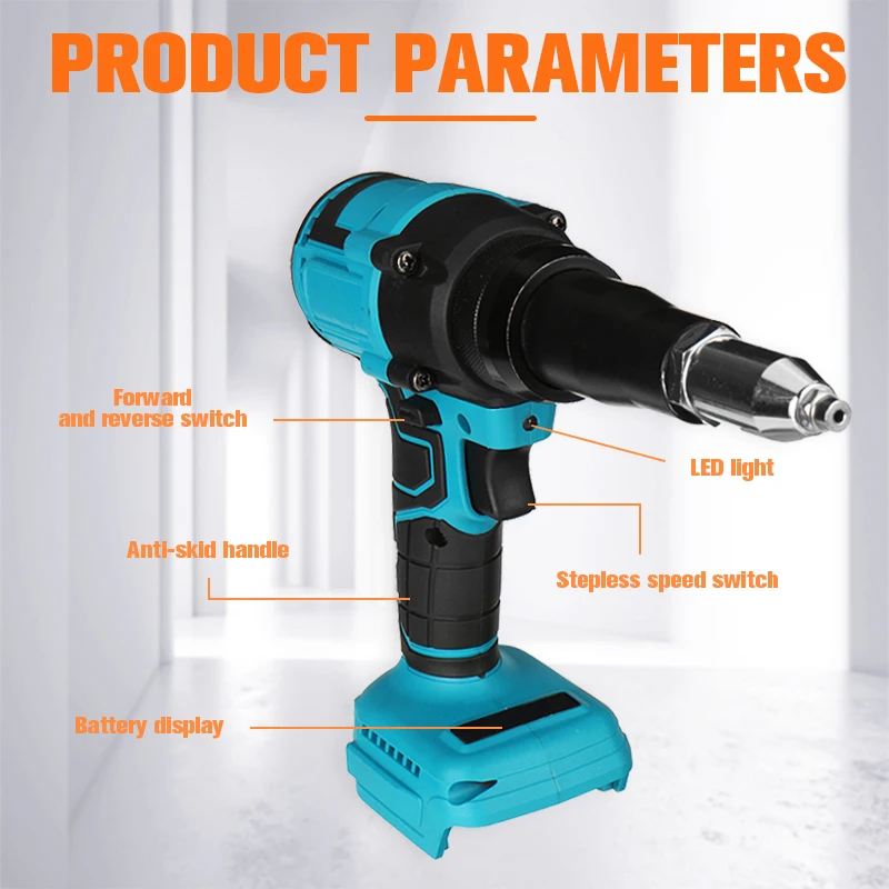 Rivet Gun 3.2-4.8MM Brushless Cordless Electric Nail Gun Ceiling Concrete Household Power Tools for Makita 18V Battery 10000N