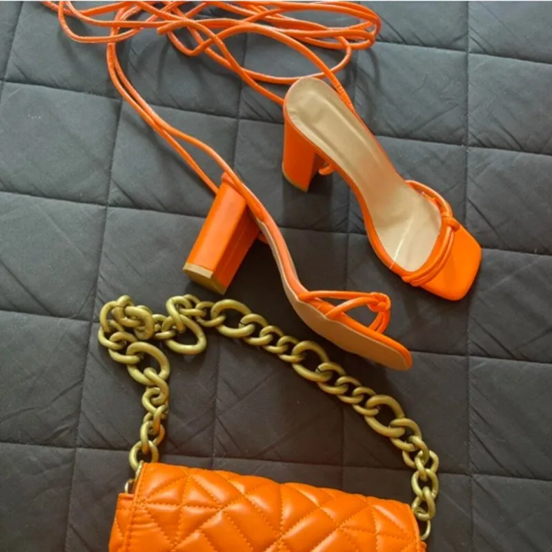 New High Heels Sandals Women Summer Fashion Lace-Up High Heels Peep Toe Shoes Female Square Heel Ladies Sandals Woman Shoes