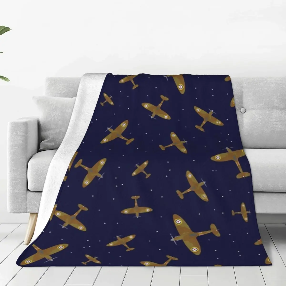 

Spitfire War Planes In Flight On Navy Blue Blankets Fleece Textile for kids Multi-function Lightweight Throw Blanket Sofa Quilt