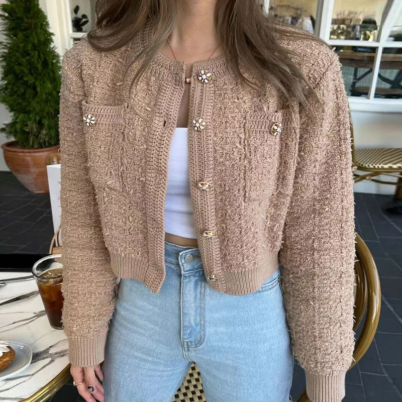 

Autumn Vintage Elegant Crop Cardigan Sweater Women Long Sleeve Knitted Sweaters Coat Winter Fashion Casual Slim Cardigans 28883