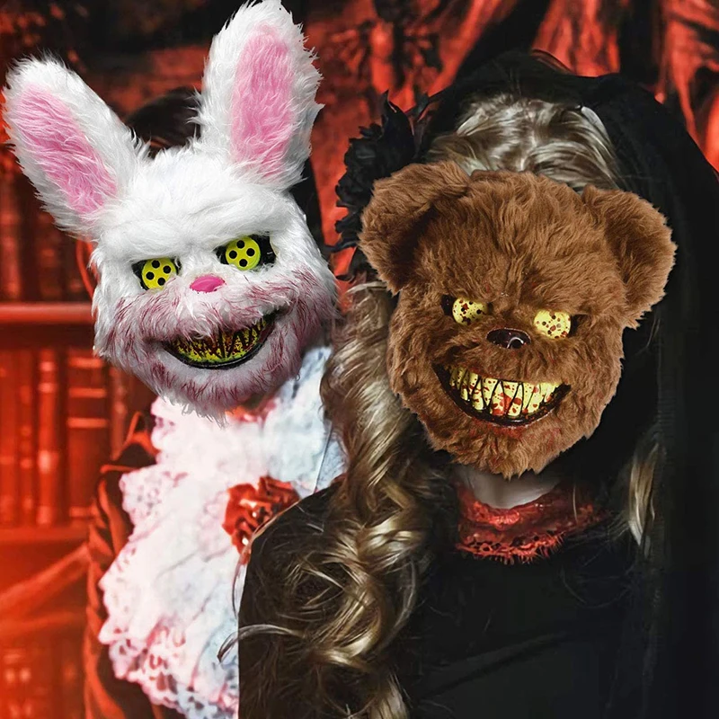 

Страшная светящаяся маска на Хэллоуин, кровавый кролик, волк, медведь, плюшевая маска на голову, косплей-костюм на Хэллоуин, реквизит для дет...