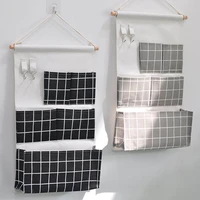 5 pockets cotton linen fabric wall door hanging bag organizer storage pouches wardrobe closet storage bag sundries pouches