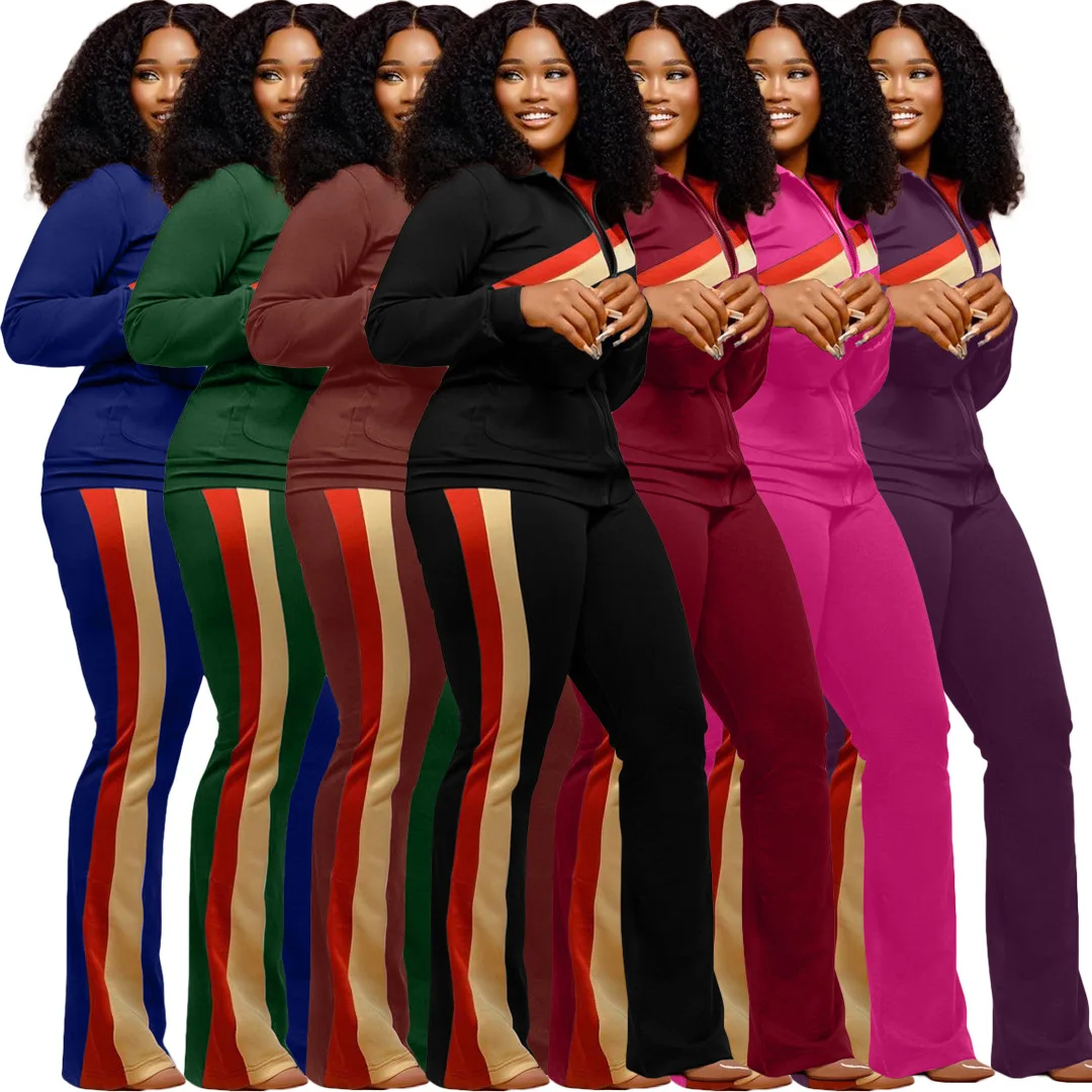 

2023 spring fashion printing two-piece women's casual sports style zipper top sports pants two-piece set