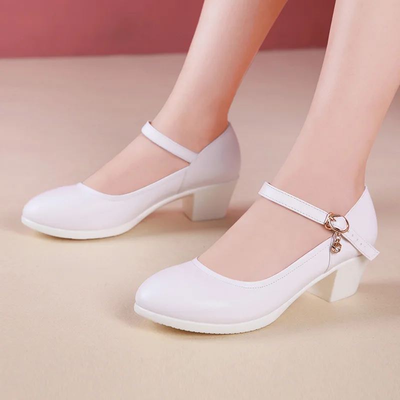 Plus Size 32-43 Patent Leather Platform Pumps Women Shoes Medium Heel 2021 Spring White Wedding Shoes Ladies Pumps Block Heels