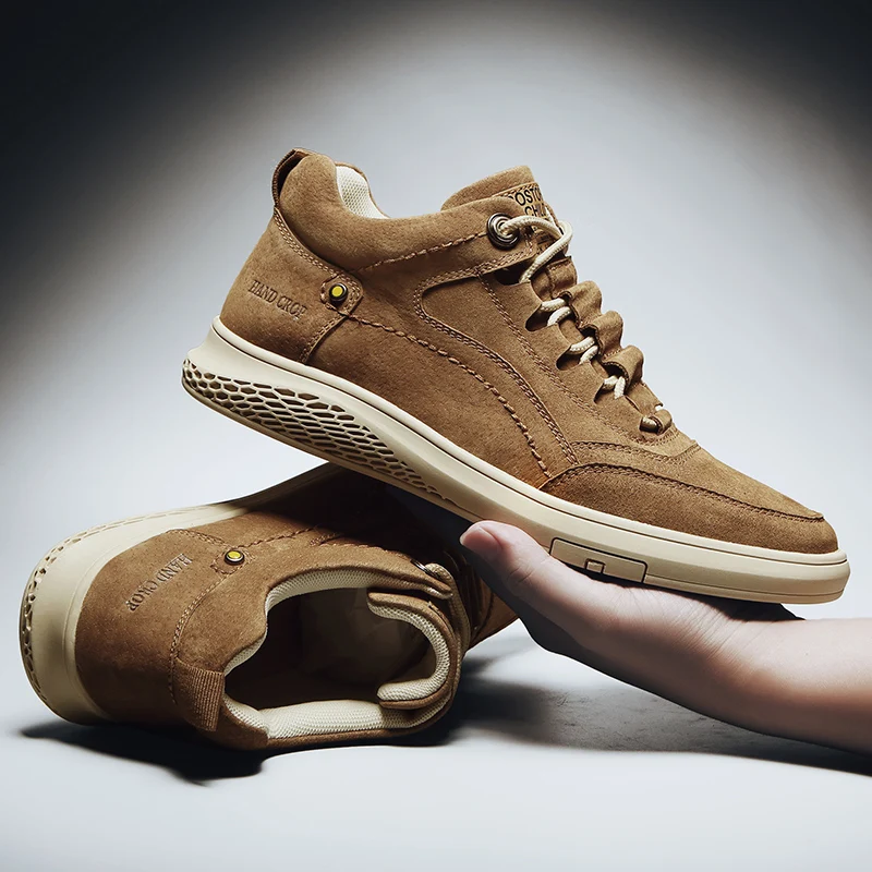 MEN Leather Shoes Comfort Leisure Trend Shoe Men's Sports Casual Retro Sneakers Lace Up Low Top Footwear Trainers Plus Cotton