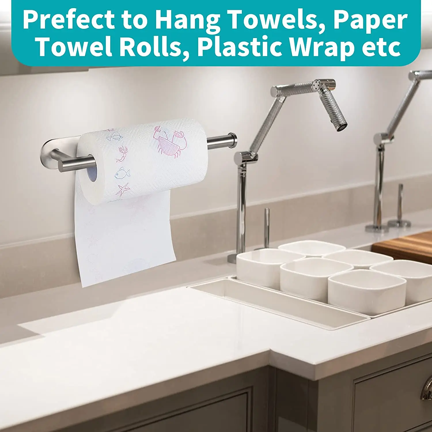 

2 Pakc Stainless Steel Paper Towel Holder Under Cabinet, Self Adhesive Wall Mount Paper Towel Holder for Kitchen