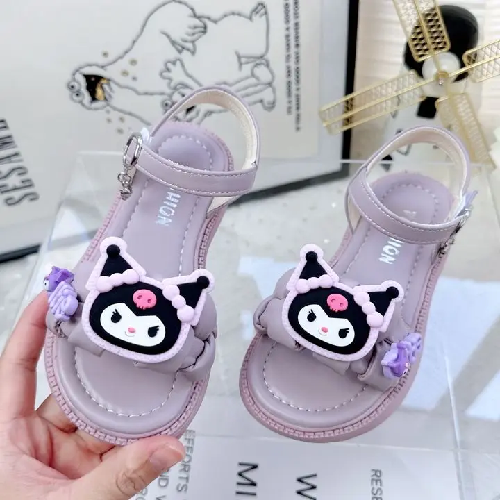 

Kawaii Sanrio летняя обувь для девочек аниме мультфильм Kuromi сандалии для девочек обувь принцессы детские тапочки на плоской подошве подарок на день рождения