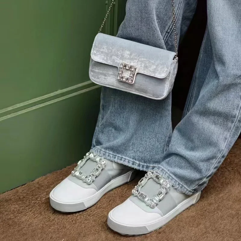 Top Quality Crystal Tennis Female Round Toe Slip-on Flat Ladies Casual Sneaker Lightweight Daily Activities Office Women Shoes