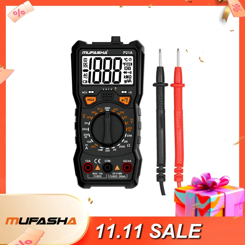 

MUFASHA True RMS Multimeter 6000 COUNTS AC/DC Flashlight Digital Multimeter High Precision NCV Smart Multimeter