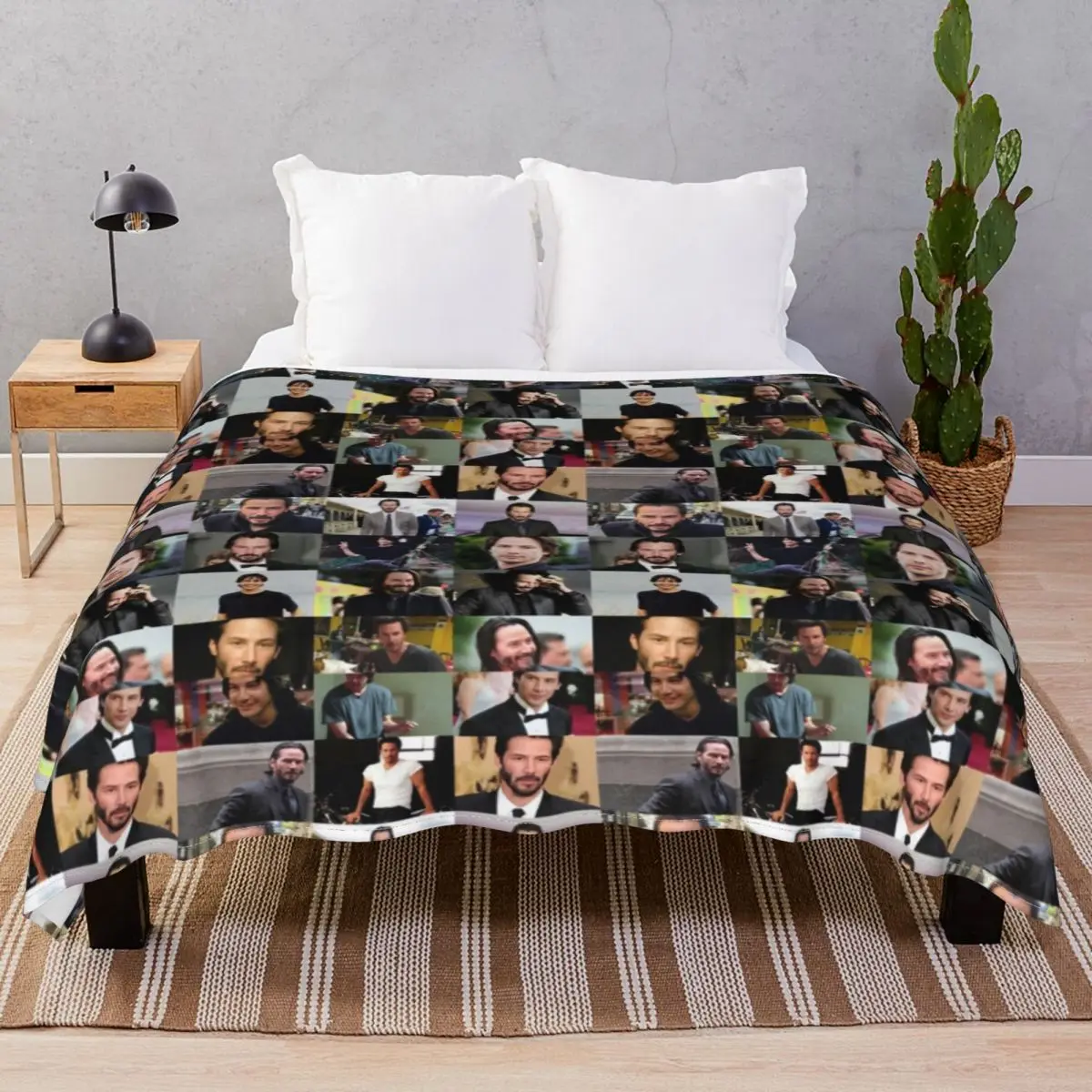 Keanu Reeves Collage Blankets Flannel Plush Print Ultra-Soft Unisex Throw Blanket for Bed Home Couch Travel Office