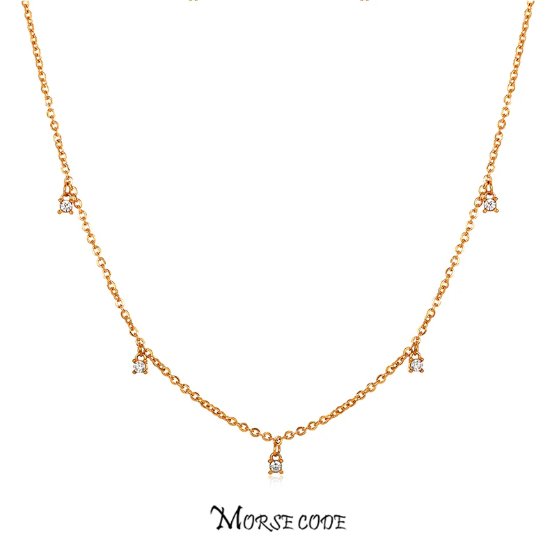 

MORSE CODE 316L Stainless Steel Chain Necklace Delicate Cubic Zirconia Pearl Collar Necklaces Trendy Jewelry Bijoux Party Gifts