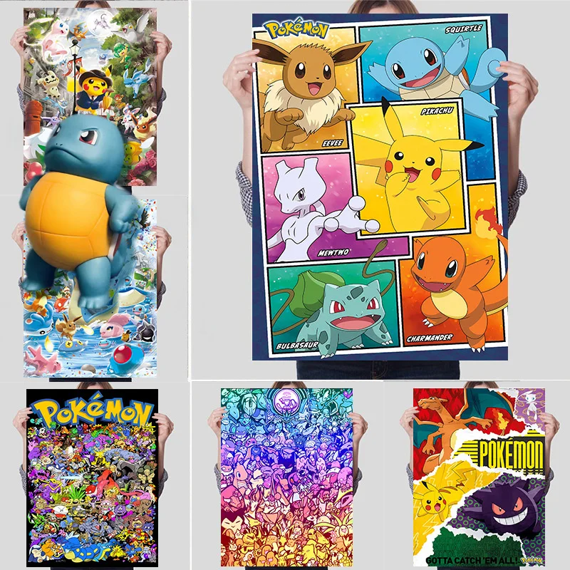 

Pokémon Classic Anime Poster Pikachu Eevee Psyduck Gengar Cartoon Series DIY Home Theater Bar Cafe Decor Art Wall Painting