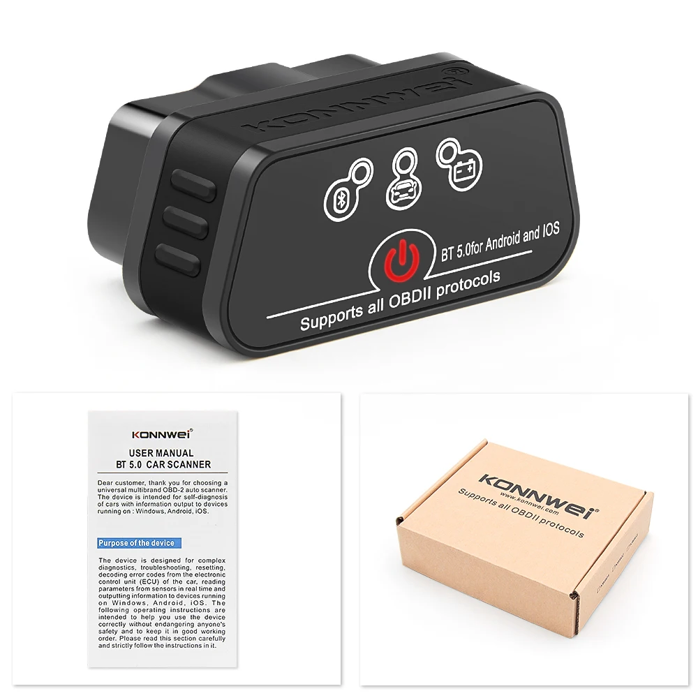 

KONNWEI KW901 ELM327 V1.5 Bluetooth 5.0 OBD2 Сканер Для Android/iOS Автомобильный Диагностический Инструмент Считыватель Кодов