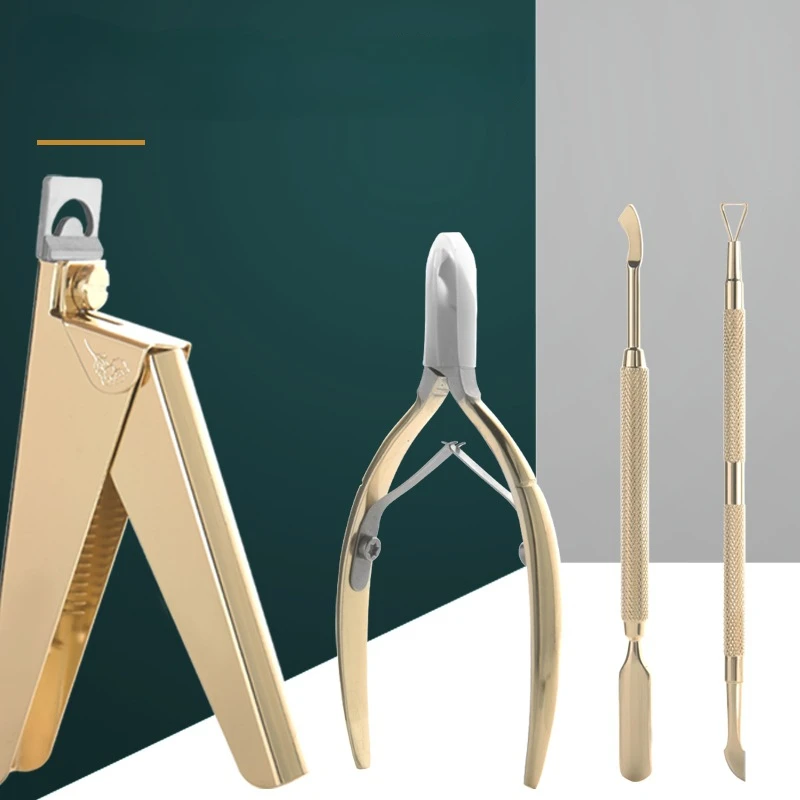 

Stainless Steel Manicure Tools Vertical Manicure One-word Scissors Combination Four-piece Color Titanium Dead Skin Scissors Set