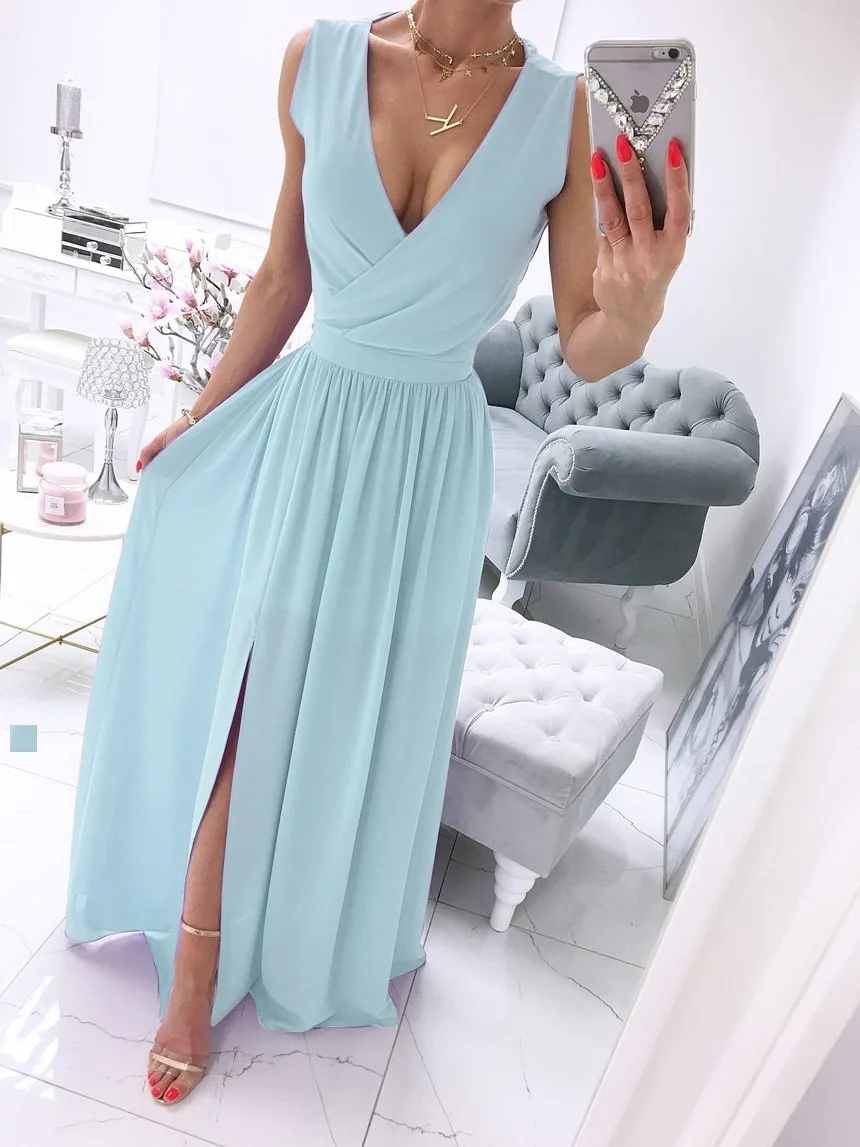 

Summer New Sleeveless Maternity Solid Color V-Neck Dress one