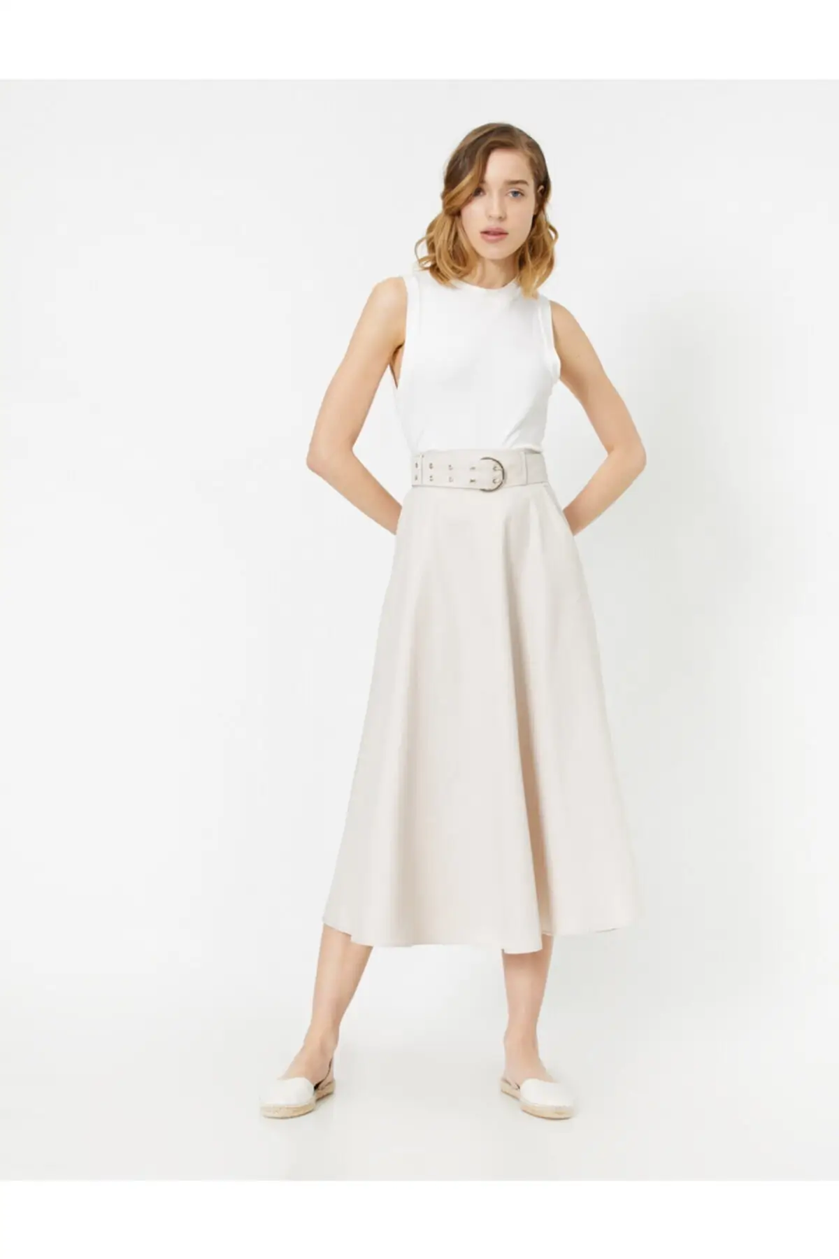 

Women's Skirt Belt Detailed Casual Midi Skirt Summer Cute Style Empire Slim Folds Above Knee Sexy Mini Skirts