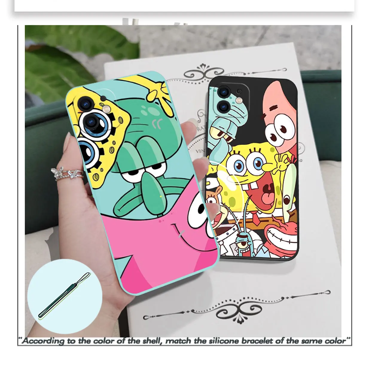 

Cartoon SpongeBobs Patricks Stars Phone Case For iPhone 14 13 12 11 Pro Max Mini X XR XS SE 2020 8 7 Plus 6 6S Plus With Lanyard