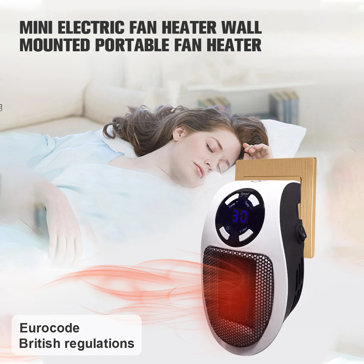 

Socket Fan Heater Mini Electric Space Heater Portable Wall Outlet Heater with LED Display Adjustable Thermostat and Timer Mute