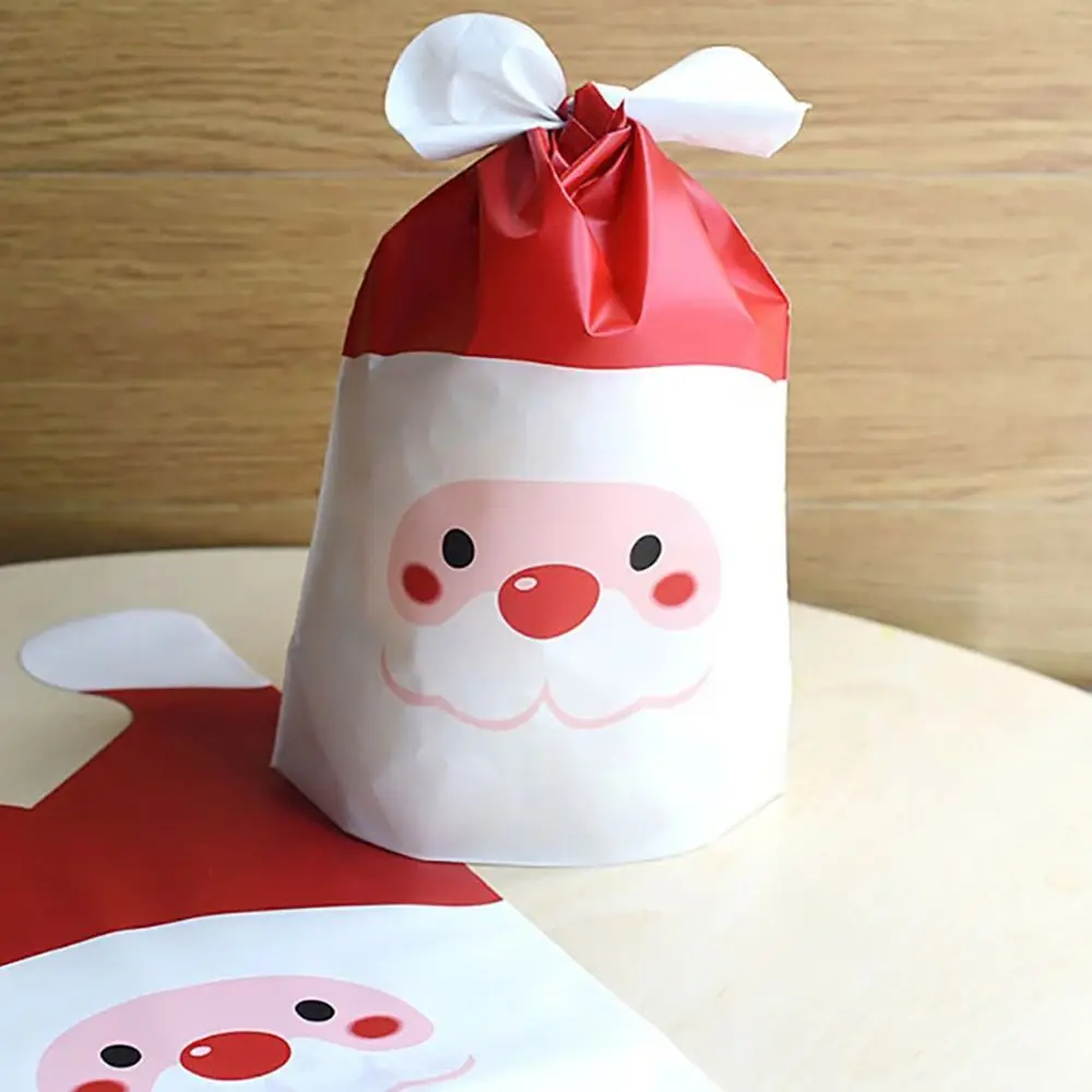

50PCS Christmas Candy Bag Bear Ear Knot Xmas Gift Pouch Cartoon Strawberry Santa Claus Packing Supplies Party Biscuit Cookies