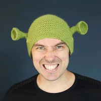 Unisex Green Monster Shrek Hat Handmade Knitted Hats Party Funny Beanie Cap Photography Props Clothing Decoration Birthday Gifts