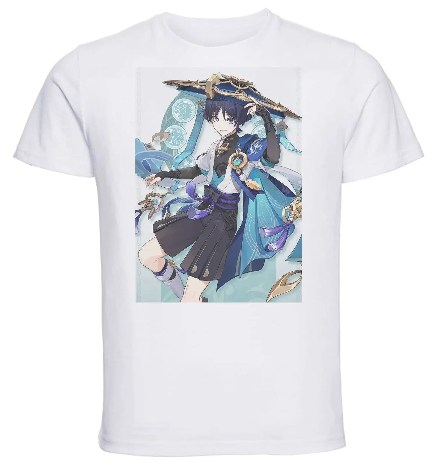 Белая футболка унисекс для видеоигр-Genshin Impact-хикер Scaramouche-