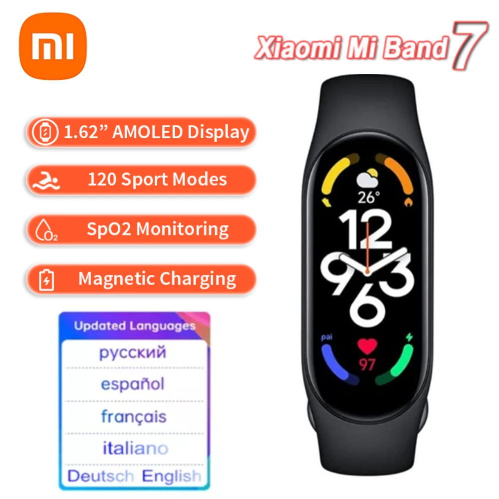 

Оригинальный спортивный браслет Xiaomi Mi Band 7, фитнес-трекер с пульсометром, умный Браслет Mi Band 7 с AMOLED экраном 1,62 дюйма