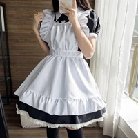 coolfel kawaii black lolita maid dress women cute lace bow apron cosplay uniform japanese style sexy outfit maid dress