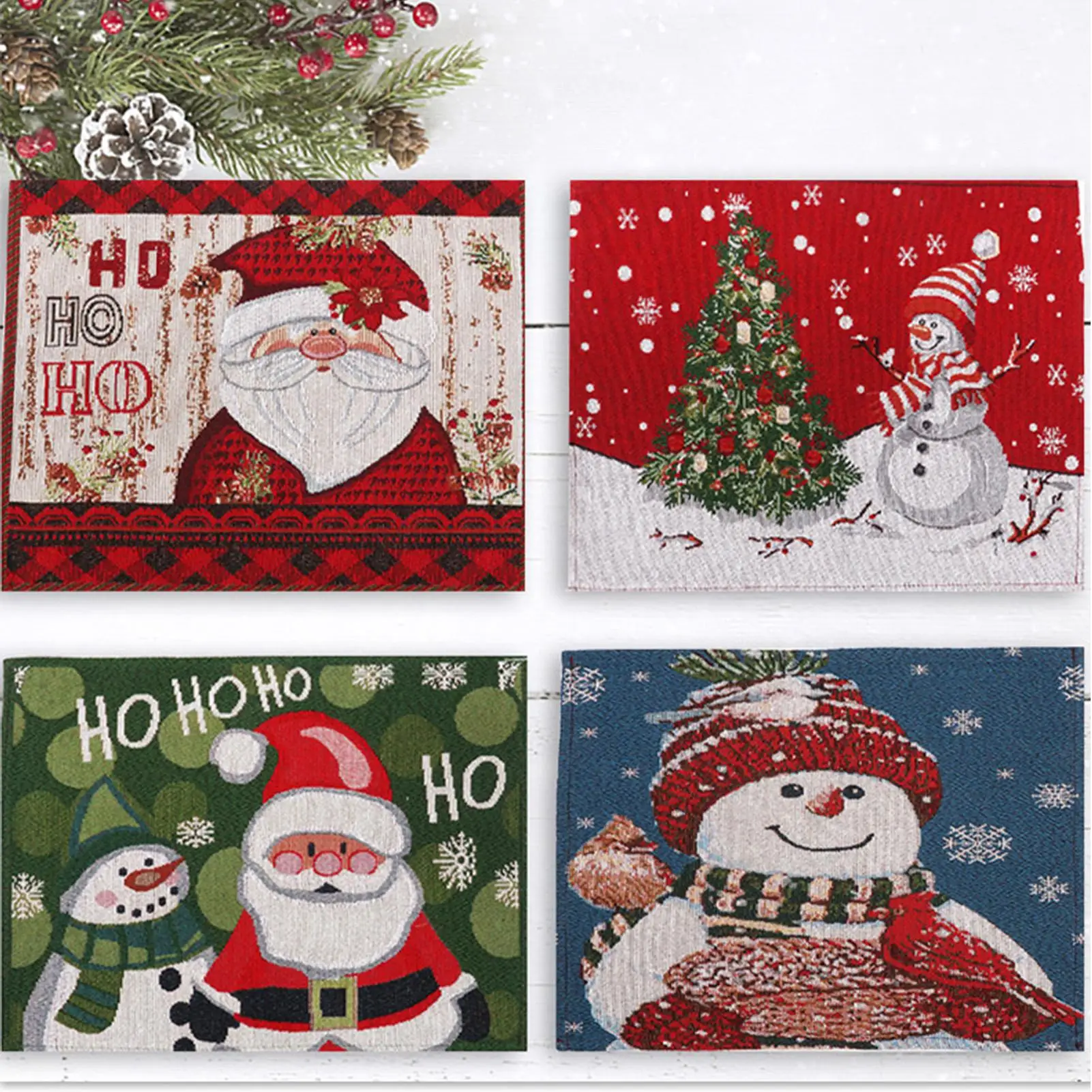 

Christmas Placemats Heat Resistant Table Mats Xmas Ornament Cartoon Knitted Decorative Placemat Kitchen Table Christmas Decor