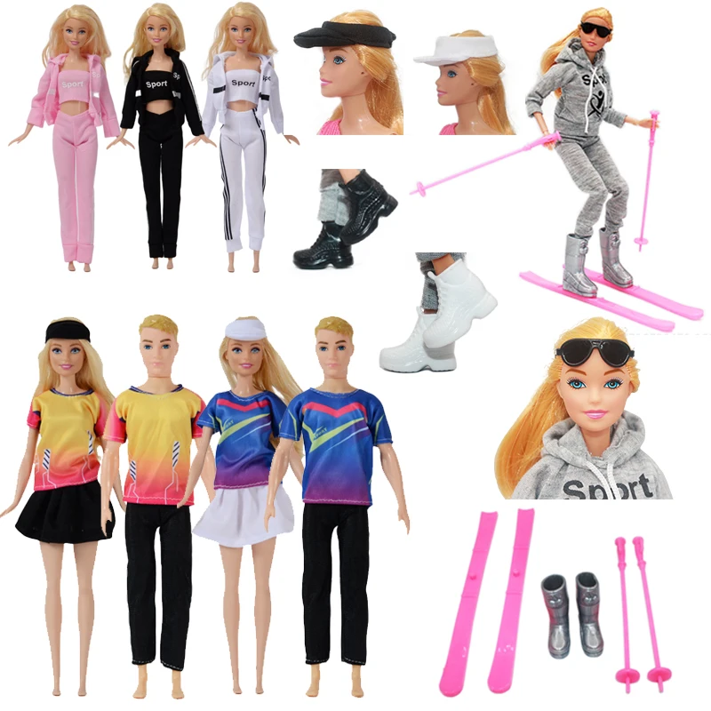 

10pcs Set 11.5'' Doll Clothes and Accessory Sportwear Casual Style with 2 Baseball Hat 2 Shoes 3 Skiing Accessories and Glasses