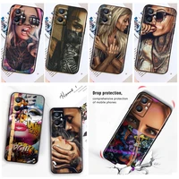 sexy sleeve tattoo girl phone case black for oppo find x5 x3 x2 neo lite a96 a57 a74 a76 a72 a55 a54s a53 a53s a16s a16 a9