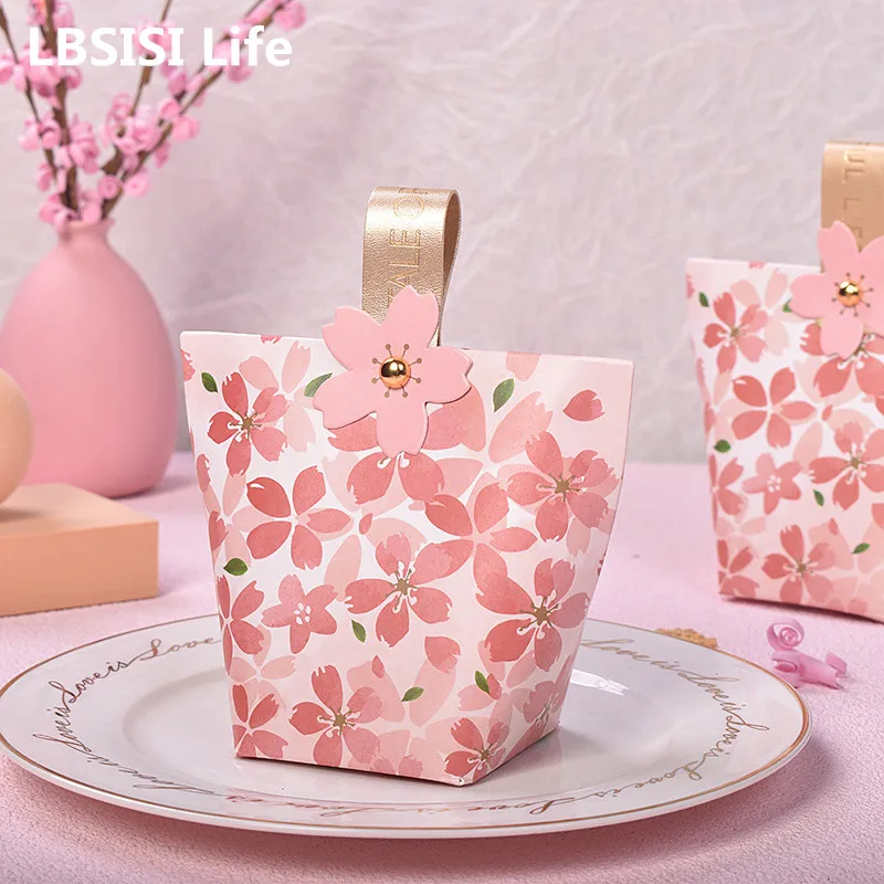 

LBSISI Life 20pcs Creative Cherry Blossom Gift Paper Boxes For Cookies Chocolate Packaging Birthday Baby Shower Party Favor