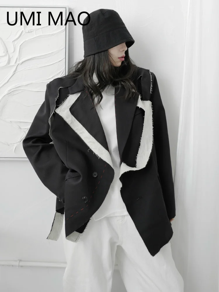 

UMI MAO Spring New Women's Niche Design Sense Of Raw Edge Asymmetrical Yamamoto Wind Dark Deconstructed Loose Blazers Jacket