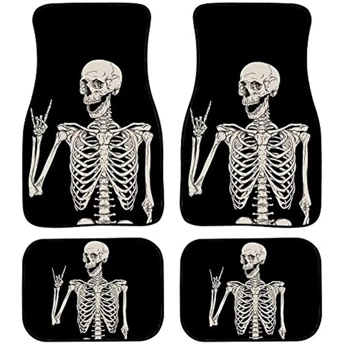 

Автомобильные коврики с черепом, забавные автомобильные коврики-скелетоны, универсальные автомобильные коврики, 4 шт., автомобильные резин...