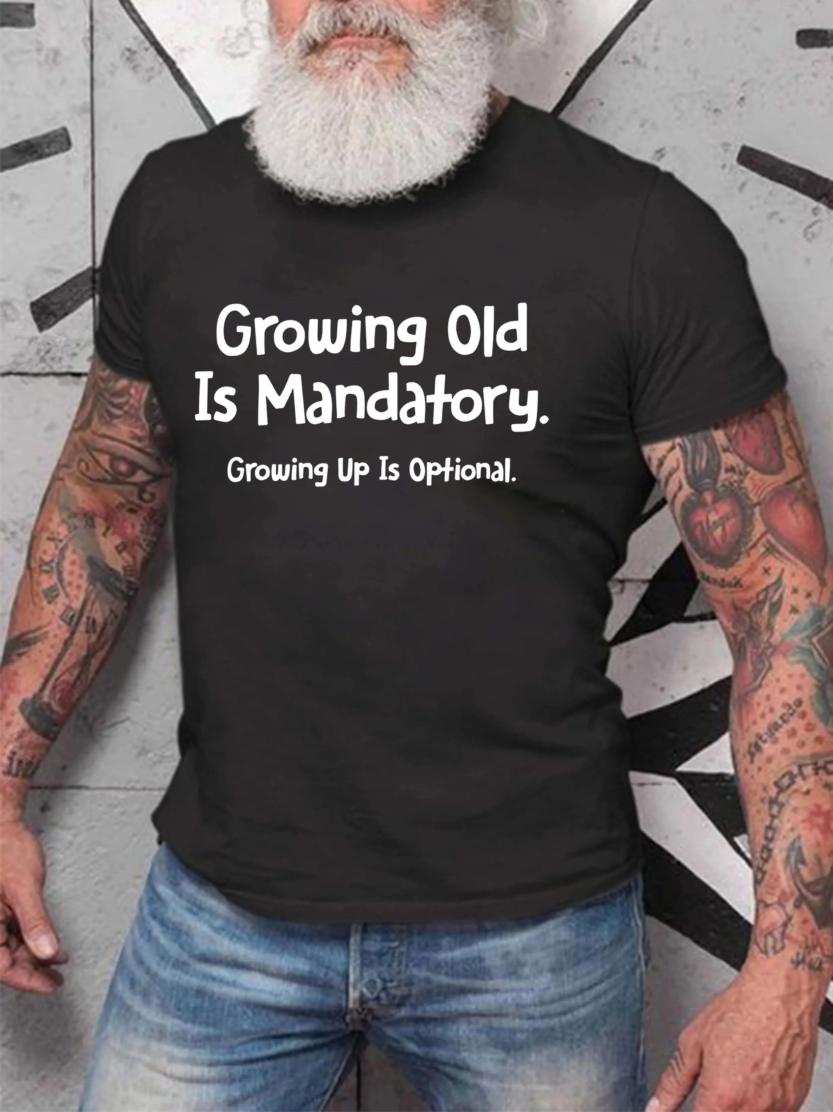 Growing Old Is Mandatory — мужская футболка Up Optional