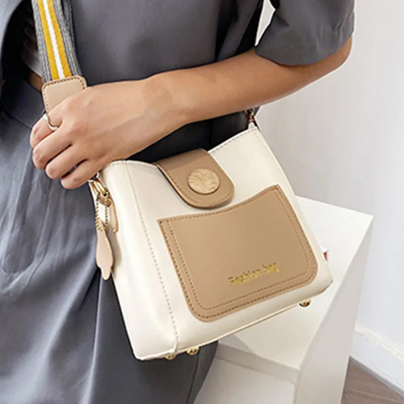 

Женская сумка-мессенджер, квадратная мягкая кожаная сумочка на плечо, классические сумки контрастных цветов, простая широкополосная кросс-...