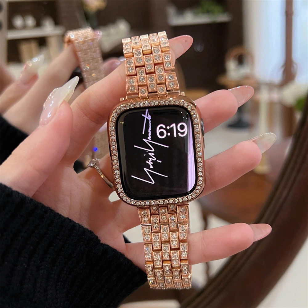 Ladies Diamond Strap For Apple Watchband Ultra 49mm 41mm 45mm for iwatch series 8 7 6 5 40mm 44mm Stainless Steel Metal Bracelet