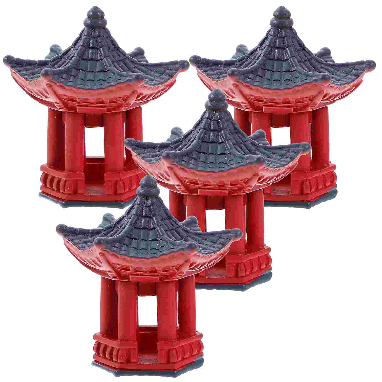 

4 Pcs Tiny Pavilion Statue Sculpture Fish Tank Miniature Ornament Model Resin Tabletop Statues